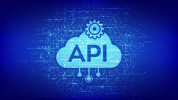 Application Programming Interface icon made with binary code. API technology concept. Software development tool. Data integration. Digital binary code background with digits. vector