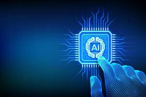 AI chip with a digital hand vector