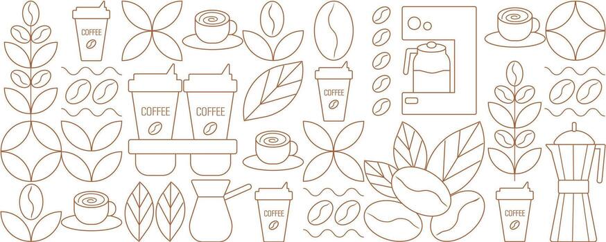 Geometric coffee pattern. Geometric line drawing. Abstract background with simple shapes for coffee shop, food packaging, cafe walls, menu. vector