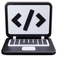 3d ícone computador portátil programação código tela png