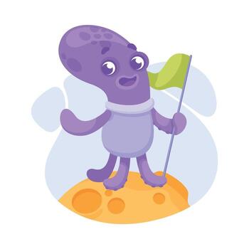 Octopus Astronaut Character in Outer Space Exploring Universe Illustration vector