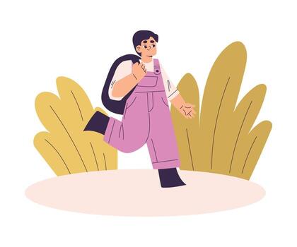 Boy Character with Backpack Run to School Have Schedule and Daily Routine Activity Illustration vector