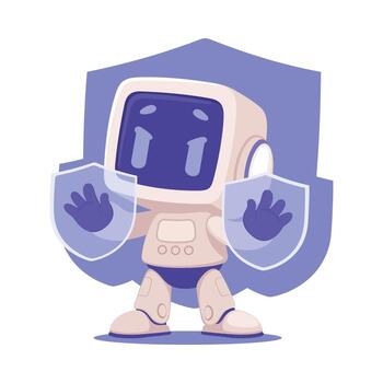 Robot Character with Shield as Smart Android Assistant Machine Illustration vector
