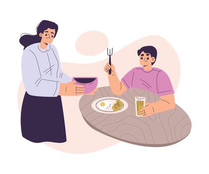 Boy Character Eat Breakfast Have Schedule and Daily Routine Activity Illustration vector