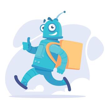 robot llevar entrega bolso como inteligente androide asistente máquina ilustración vector