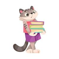 Cat Carry Book Pile as Animal School Student and Pupil Enjoy Study Illustration vector