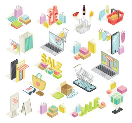 Online Shopping and Ecommerce with Purchase Box and Smartphone Isometric Set