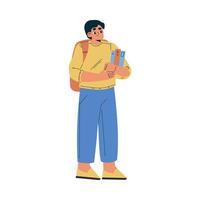 Boy Schoolkid Character with Book and Backpack Standing Illustration vector