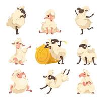 Cartoon sheep in various playful poses vector