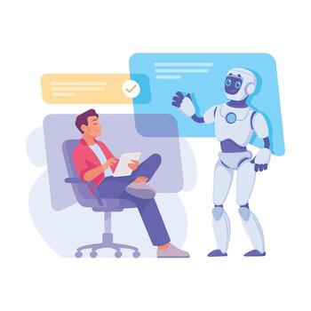 robot interactuar con hombre como inteligente androide asistente máquina ilustración vector