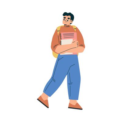 Boy Schoolkid Character with Notebook and Backpack Standing Illustration