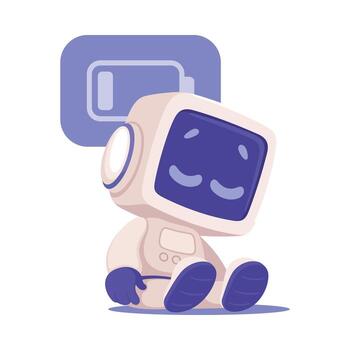 robot personaje con bajo batería como inteligente androide asistente máquina ilustración vector