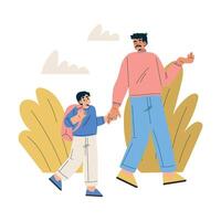 Boy Schoolkid Character Going to School with Dad Illustration vector