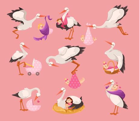 Stork Carry Baby in Wrap with Beak Set