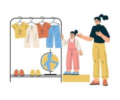Girl Schoolkid Character Dress Up for School with Mom Illustration vector