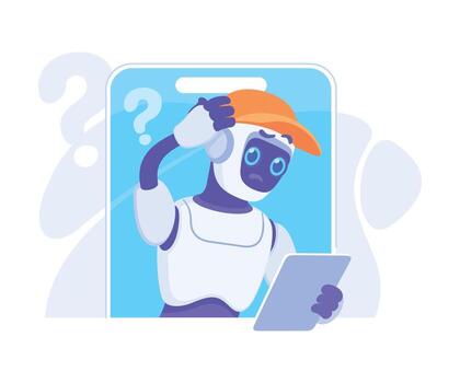 Robot Character Think Scratch Head as Smart Android Assistant Machine Illustration vector