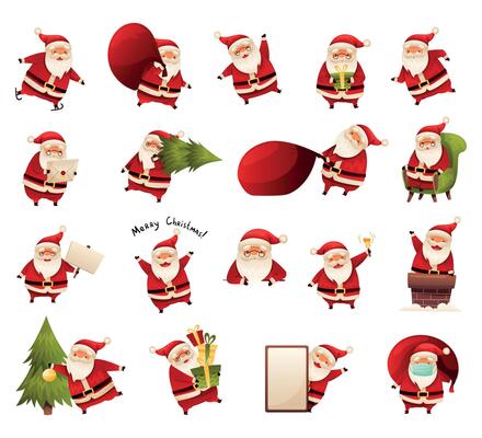 Santa Claus Christmas Character with Beard and Red Hat Set