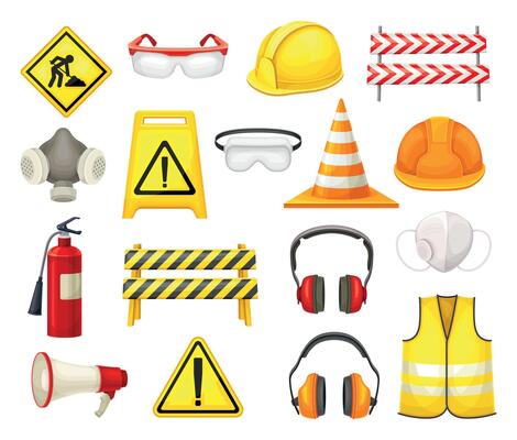 Safety Equipment and Protective Industrial Work Object Set