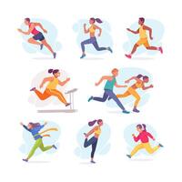 People running and exercising in different activities vector