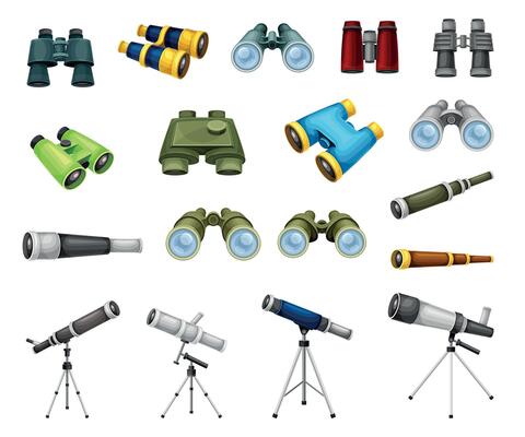 Spyglass, Telescope and Binoculars for Distant Object Observing Set