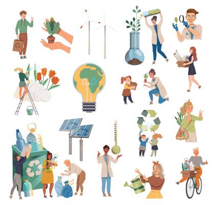 People Character Save Planet Clean Earth Globe Set