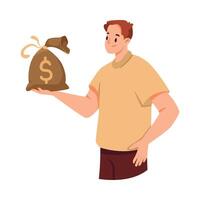 Man Character Holding Money Sack with Dollar Sign Illustration vector