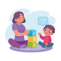 Speech with Teacher Explaining Alphabet to Little Boy Illustration vector