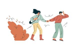 Storm with Man and Woman Character Struggle in Hurricane Illustration vector