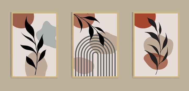 Abstract Geometric Leaf botanical boho wall art set vector