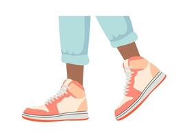 Leg in fashionable sneakers flat icon vector