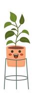 Cartoon houseplant in ceramic pot flat icon Home gardening Illustration vector