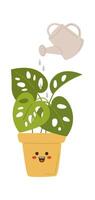 Monstera in cute ceramic pot flat icon Green houseplant Illustration vector