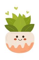 Cartoon cute succulent plant in ceramic pot flat icon Illustration vector