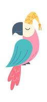 Cute tired bird in hat flat icon Sleeping parrot vector