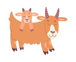 Funny cartoon mother and baby goat flat icon Cute animals vector