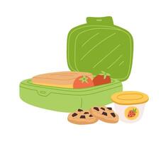 School lunch box flat icon Sandwich,tomato, cookies vector