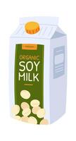 Organic soy milk in paper box flat icon Healthy drink vector