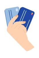 Credit cards in hand flat icon Payment terminal Digital device vector