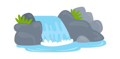 Waterfall flat icon Motion water from rock Tropical landscape Flat Illustration vector