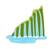Waterfalls flat icon Tropical landscape Water falling from mountain Illustration vector