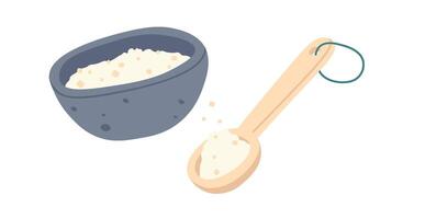 Spa procedure flat icon Sea salt in bowl for body vector
