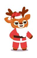 Cute cartoon christmas reindeer in Santa Claus suit flat icon vector