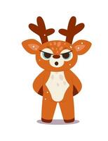 Cute angry cartoon christmas reindeer flat icon vector