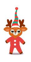 Cute cartoon christmas reindeer in elf hat flat icon vector