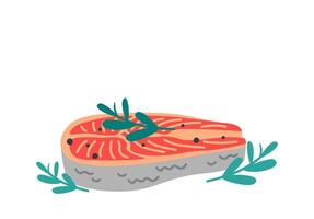 Food preparation flat icon Cooking salmon with basil vector