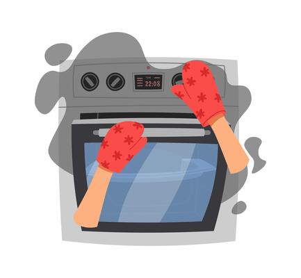 Burn food in electric oven flat icon Kitchen utensil