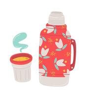 Stainless steel vacuum insulated bottle with mug Thermos flat icon vector