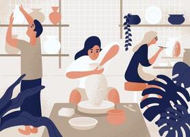 Artists working in a pottery studio vector