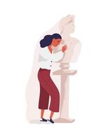 woman hugging a bust statue vector