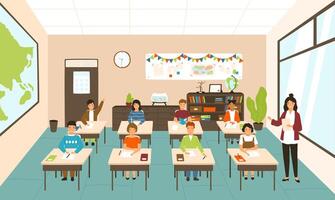 Students in a classroom setting vector